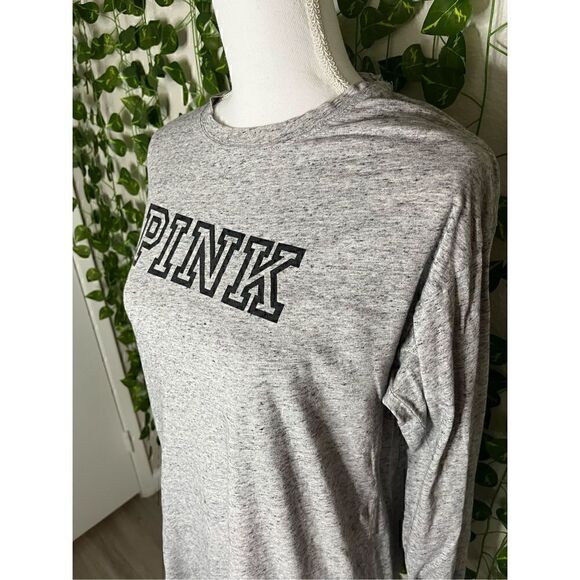 Pink Victorias Secret Heather Gray Cotton Campus Long Sleeve Tee Size SP - Picture 2 of 6